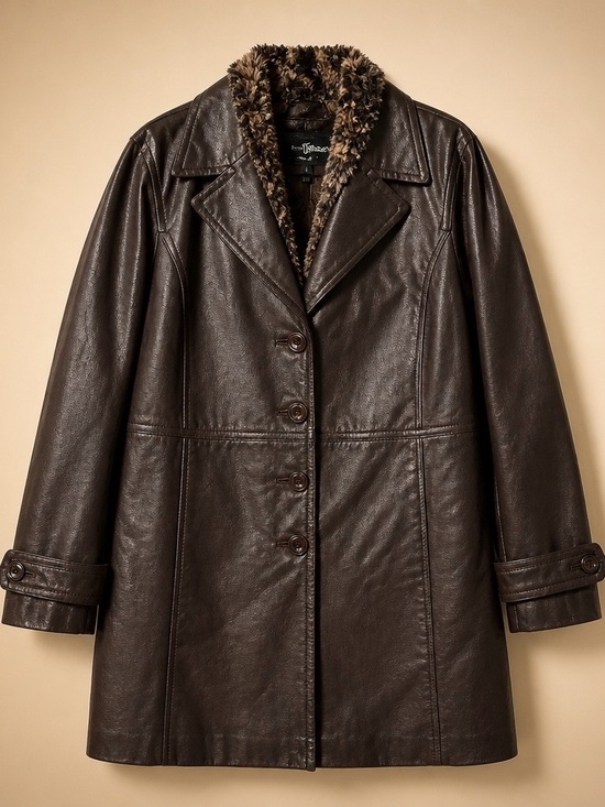 East 5th Jackets & Blazers - Classic Women's 1 XL Faux Leather Coat with scarf- Brown